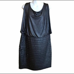 Fashion‎ Bug Cocktail Dress 16W Black Silver Metallic Draped Cowl Tiered Skirt